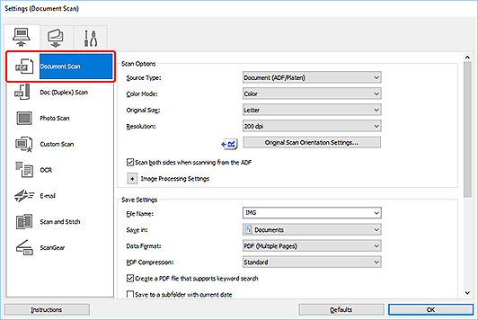 figure: Settings dialog box